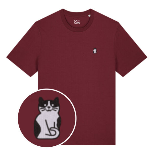 Unisex T-shirt - Tuxedo Cat Dark - Embroidered  Thumbnail
